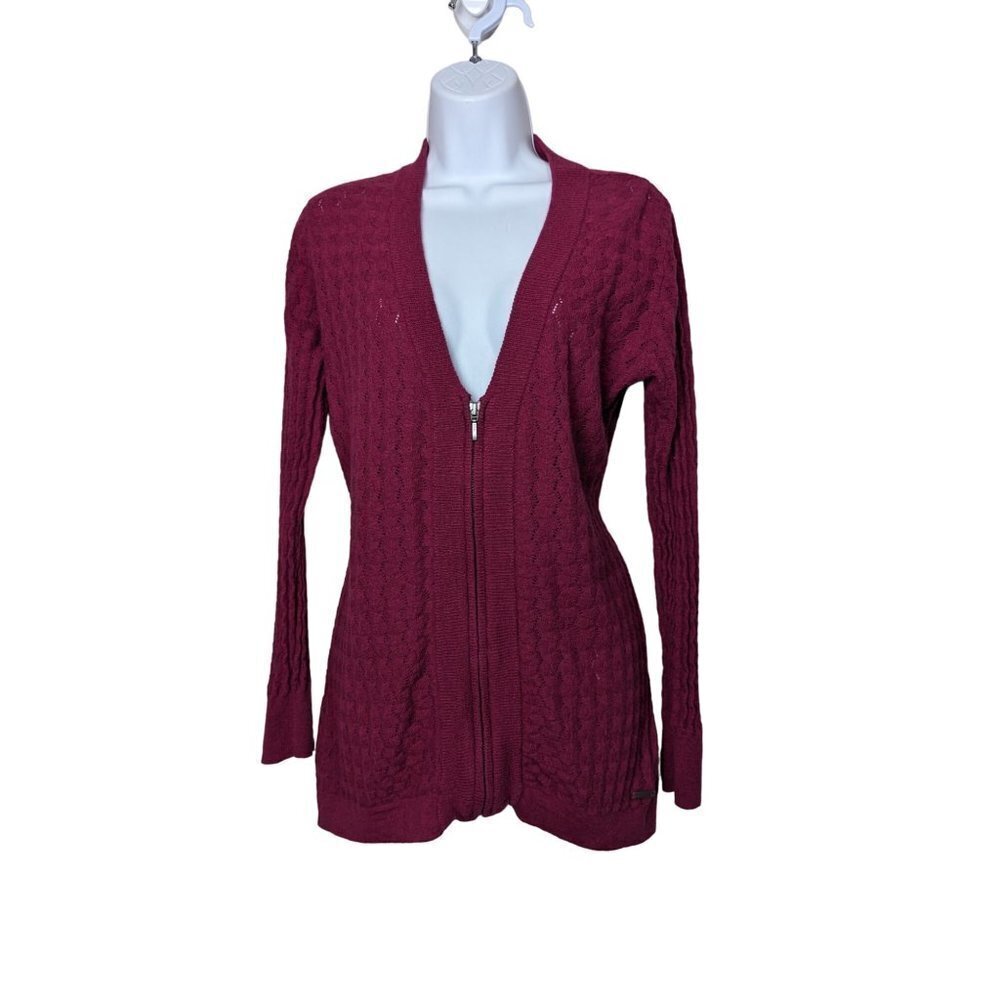 Merrell Women's Pink Cardigan Sweater full zip up Wool Cotton Blend  Size M